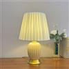 Lampada Da Comodino Vintage In Ceramica Con Paralume In Stoffa, Base In Bronzo, Altezza 51 Cm, Attacco E27, Luce Superiore E Inferiore, Bianco - 5