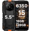 DOOGEE Fire 3 Pro Versione Globale, Smartphone Rugged, 16GB 128GB, Display HD+ da 5.5'', Batteria da 8350mAh, UNISOC T7200, 16MP+8MP, NFC, Android 15