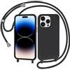 AOMYKE Cover per iPhone 14 Pro Max con Cordino, Custodia con Laccio Collana Tracolla Collo Liquido Silicone Antiurto TPU Antiurto AntiGraffio Case - Nero