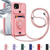 Aithne Cover Compatibile con Xiaomi Redmi 10A / 9C / 9C NFC/Poco C31, Slidable Protezione Fotocamera, 360°Anello Support Slot Schede Cordino Collana Necklace Silicone Case - Pink