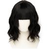 Luxiremi Parrucche Lavato Nero 30 cm Bob Corto a Spalla Lungo Riccio Ondulato con Frangia Parrucca Sintetica per Cosplay da Donna per Carnevale