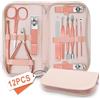 BLESWIN Tagliaunghie Set, Tagliaunghie Uomo e Donne, Kit Manicure Professionale, Set Manicure e Pedicure, Set Manicure da Viaggio con Custodia in Pelle Oro Rosa per Viaggi e Casa, Set 12 in 1