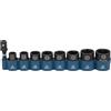 Makita E-16639 - Set di 9 dadi a percussione da 3/8, SW8 - SW18, con adattatore da 50 mm, esagonali da 1/4 su quadrato da 3/8, cromo-molibdeno, dadi da 28 mm
