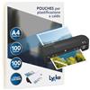 LYYKE - Fogli Plastificatrice A4 (100 pz, 2x100 micron), finitura lucida premium senza bolle e onde. Spessore ideale anti‑inceppamento, pouches A4 resistenti e trasparenti per foto, avvisi e documenti