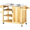 Outsunny Isola cucina outdoor, carrello barbecue con armadietto e ripiani, carrello cucina in legno e acciaio inox, con ruote, legno naturale | Aosom Italy