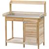 Outsunny Tavolo da lavoro per piante con piano zincato, tavolo da giardinaggio con cassetto e armadietto, legno massiccio, naturale, 112 x 48 x 125 cm | Aosom Italy