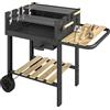 Outsunny Carrello barbecue in legno con 2 griglie regolabili, barbecue a carbone su ruote, ripiano laterale, nero | Aosom Italy