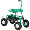 Outsunny Sgabello con ruote 360° girevole altezza regolabile Carrello da giardino con ripiano Ruote Manico Sedile da giardino mobile Sedile da lavoro Sgabello da giardino fino a 150 kg Carrello rotante in metallo per giardinaggio Verde | Aosom Italy