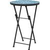 Outsunny Tavolo da giardino a mosaico, tavolo rotondo pieghevole per terrazza con telaio in metallo e piano in ceramica, motivo a mosaico, Blu | Aosom Italy