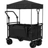 Outsunny Carrello da Giardino Pieghevole con Ruote Grandi Bloccabili Barra Regolabile Portabicchiere per Campagna 125x59x133 cm Nero | Aosom Italy