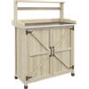 Outsunny Tavolo da rinvaso tavolo da giardinaggio armadietto e ripiani e piano con piedini antiscivolo 90,5x41x124,5cm legno naturale | Aosom Italy