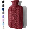 Qomfor Borsa Acqua Calda - Copertura Morbida a Maglia Premium - 1,8L Grande Capienza - Boule Acqua Calda per Alleviare il Dolore, Schiena, Collo e Spalle per Calde Notti - Borgogna