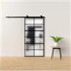 Porta scorrevole in alluminio nero e 12 sezioni in vetro satinato 96x220 cm
