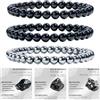 Bivei 3 Pezzi 8mm Bracciale Donna - Tourmalina Nera, Obsidiana Nera, Ematite - Bracciali con Elastico con Pietre Naturali, Gioielli con Perline Fatto a Mano per Yoga, Meditazione, Protezione e Regalo