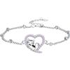 Arrebol Bracciale Gatto Cuore Donna Argento Sterling 925 Anallergici Gioiello Creativo｜Simbolo di Amore e Protezione｜Regolabile [16+4cm]