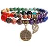 Farfume Braccialetti Chakra da donna - Bracciale con cristalli di pietre curative per donna Bracciale con pietre preziose naturali - Un set di braccialetti con doppia perla(Braccialetto dei Chakra)