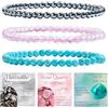 Bivei 3 Pezzi 8mm Bracciale Donna - Ematite, Quarzo Rosa, Turchese Verde - Bracciali con Elastico con Pietre Naturali, Gioielli con Perline Fatto a Mano per Yoga, Meditazione, Protezione e Regalo