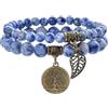 Farfume Bracciali Chakra per le donne - Cristalli Bracciale Donne Pietre Naturali Yoga Reiki- Un set di bracciali doppi (Giada Maculata Blu(Comunicazione) Medio)
