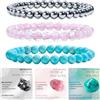 Bivei 3 Pezzi 6mm Bracciale Donna - Ematite, Quarzo Rosa, Turchese Verde - Bracciali con Elastico con Pietre Naturali, Gioielli con Perline Fatto a Mano per Yoga, Meditazione, Protezione e Regalo