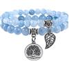 Farfume Braccialetti Chakra da donna - Bracciale con cristalli di pietre curative per donna Bracciale con pietre preziose naturali - Un set di braccialetti con doppia perla(Acquamarina)