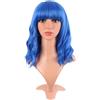 MapofBeauty 14 Pollice/35 cm Corto Wavy Bob Parrucche Con Frange Shoulder Lunghezza Ricci Parrucche Flat Bang Capelli Sintetico Parrucca (Blu)