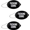 Fisura - Portamonete ovale in gomma "F*cking coins" nero. Portamonete retrò con catenella, mini portafoglio da tasca unisex, idea regalo originale. 3 pezzi.