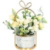 Hobyhoon - Fiori artificiali in seta con vaso, composizione floreale con ortensie e crisantemi, centrotavola, decorazione per la casa, scrivania e soggiorno, matrimoni