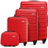 WITTCHEN set di 4 valigie con custodia per cosmetici trolley bagaglio a mano ABS 4 ruote spinner chiusura a combinazione maniglia telescopica Groove Line rosso Ryanair/ITA Airways/easyJet