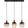 Globo lighting Lampadario a sospensione Commy in metallo nero opaco e legno con vetri ambra 3XE27 15702-3/40
