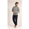 Gary Pigiama uomo lungo Jersey serafino Gary puro cotone 6222, VERDE MILITARE