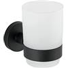 Wenko - Portaspazzolino con supporto per spazzolino da denti e dentifricio, in acciaio inox, nero opaco, 7 x 9,5 x 10,5 cm