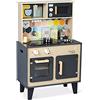 Janod - Grande Cucina Mozaïc - Cucina Giocattolo in Legno per Bambini - Cucina Attrezzata Sonora e Luminosa - Cucina in Legno con 3 Accessori + 3 Scatole Alimentari in Cartone - da 3 a 8 Anni, J06609
