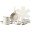 VEVOR Pentole e Padelle Antiaderenti, con Manico Staccabile, Set di Pentole a Induzione da Cucina per Camper, con Frittura, Coperchi in Vetro Temperato, Adatti Forno, Bianco 17 Pezzi