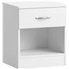 Vida Designs comodino con un cassetto, colore bianco, maniglia e guide in metallo