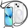ZYIMOU Cover per iPhone 13 / iPhone 14 Custodia con Cordino Compatibile con MagSafe, Custodia Trasparente Magnetica con Laccio Catena Potettiva Antiurto Case, Catena Nero