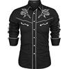 COOFANDY, Camicia da Cowboy Occidentale da Uomo in Denim Ricamato a Maniche Lunghe, Casual - Nero - XX-Large