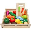 Mamabrum Set di Verdure da Taglio in Legno con Contenitore, Cesto di Frutta e Verdura, Giocattolo Educativo per Bambini, Accessori da Cucina Colorati