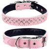 Haoyueer Collare per cani con strass, regolabile, con brillanti borchie di cristallo, in vero cuoio, collare per cani domestici di taglia piccola e media (S, Rosa)