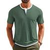 Wayleb Maglietta Serafino Uomo con Bottoni Girocollo Maniche Corte T-Shirt Casual in Cotton Uso Quotidiano, Grigio-Verde M