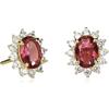 Diamond Treats Orecchini Donna Argento 925 Placcato Oro con Pietra Ovale Rossa e Halo Fiore Zirconia Cubica, Orecchini Eleganti 11x9 mm