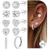 Adramata Orecchini Argento 925 Donna/Uomo con Diamanti Simulati - Set Brillanti Cerchio e Bottone Anallergici in Zirconi Cubici - Argento/Or