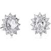 Diamond Treats Orecchini Donna Argento 925 Rodiato con Zirconia Cubica Ovale Trasparente e Halo Fiore, Orecchini a Bottone Effetto Diamante 11x9 mm