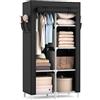 Vicye Armadio in Tessuto, Armadio da Campeggio da 1 Barra Appendiabiti, 6 Ripiani e 4 Tasche Laterali, Guardaroba Armadio Pieghevole per Camera da Letto, 84 x 42 x 162 cm Nero