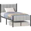 VASAGLE Struttura Letto Singolo, 90 x 200 cm, con Testiera Imbottita, Telaio del Letto, Doghe in Acciaio, Regge fino a 250 kg, Montaggio Facile, Grigio Tortora RMB972G01