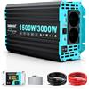 SUDOKEJI Inverter da 1500 W/3000 W, convertitore di tensione sinusoidale puro, 12 V a 230 V, con telecomando LCD, porte di tipo C e USB, 2 prese EU AC per solari, veicoli, camper