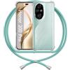 ANFAIRLACE Cover Cordino Compatibile con Honor 200 Pro, Custodia Cuscino d'Aria Trasparente TPU Morbido Silicone Regolabile Antiurto Collana Chiaro Case, Verde