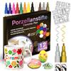 CAwished Set di 12 colori per pennarelli acrilici - Penne per porcellana lavabili in lavastoviglie, inclusi stencil creativi per graffiti su porcellana, ceramica e vetro