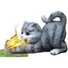 Tuzsocr Statua di Gatto a Energia Solare, Lampade Solari per Esterni con Farfalle, Figurina di Animale Decorativa per Giardino, Scultura in Resina Impermeabile, Illuminazione LED, per Prato, Terrazza