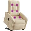 vidaXL Poltrona per massaggi con ausilio per la risalita in tessuto crema