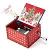 Qzakce Carillon in Legno a Manovella Rosso con Musica Merry Christmas Vintage Regalo Musicale per Compleanno Anniversario Natale per Famiglia Amici